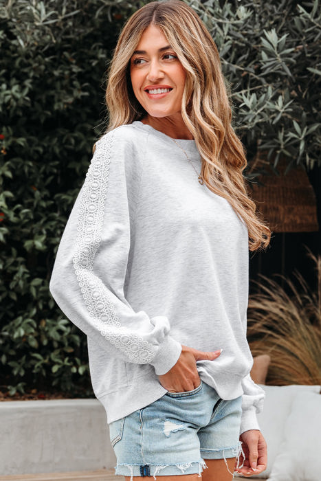 Peyton Lace Patchwork Raglan Sleeve Crew Neck Sweatshirt