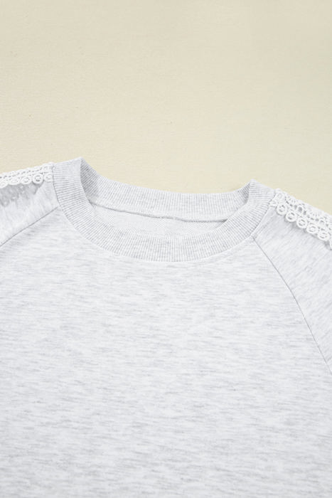 Peyton Lace Patchwork Raglan Sleeve Crew Neck Sweatshirt