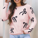  Pink Bow Knitted Loose Fit Sweater