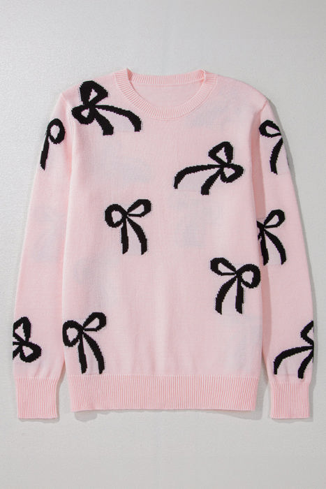 Pink Bow Knitted Loose Fit Sweater