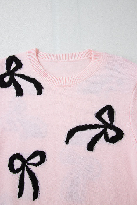Pink Bow Knitted Loose Fit Sweater