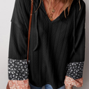 Black Medium Poppy Textured Knit Drawstring Blouse