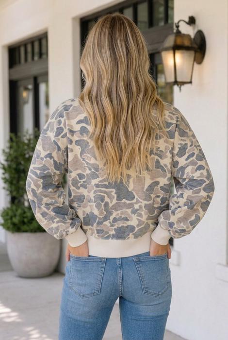 Retro Camo Casual Collar Pullover