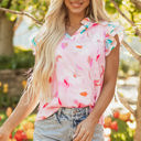  Quincy Floral Patchwork Flutter Sleeve Blouse