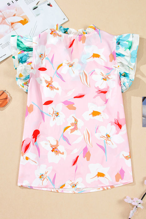 Quincy Floral Patchwork Flutter Sleeve Blouse