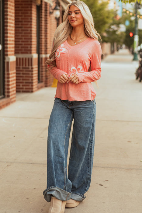 Rachel Floral Patchwork V Neck Long Sleeve Top