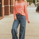  Rachel Floral Patchwork V Neck Long Sleeve Top