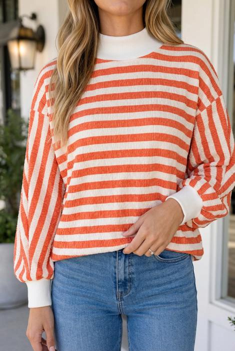 Rachel Textured Stand Oversized Long Sleeve Top