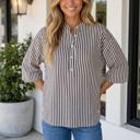 Black Stripe Large Raegan Half Sleeve Up Shirt
