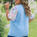  Raelynn Contrast Floral Sleeve PLUS Top