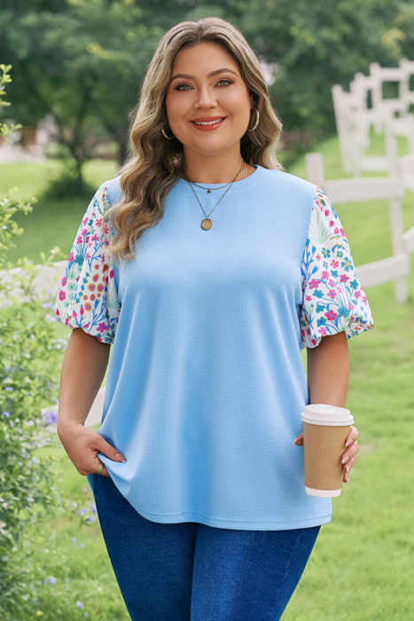 Raelynn Contrast Floral Sleeve PLUS Top