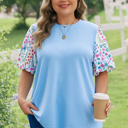  Raelynn Contrast Floral Sleeve PLUS Top