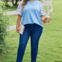  Raelynn Contrast Floral Sleeve PLUS Top