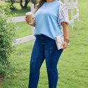  Raelynn Contrast Floral Sleeve PLUS Top