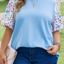  Raelynn Contrast Floral Sleeve PLUS Top