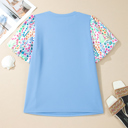  Raelynn Contrast Floral Sleeve PLUS Top