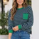 Green Stripe XL Raena Patchwork Patch Long Sleeve Top