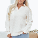 White Small Raina Textured Collared Pullover