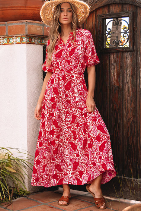 Raquel Paisley Side Slit Maxi Dress