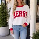  Raylee Trim Merry Slogan Pullover