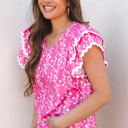  Rayna Floral Ric-rac Tiered Ruffled V Neck Blouse