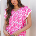  Rayna Floral Ric-rac Tiered Ruffled V Neck Blouse