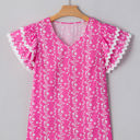  Rayna Floral Ric-rac Tiered Ruffled V Neck Blouse
