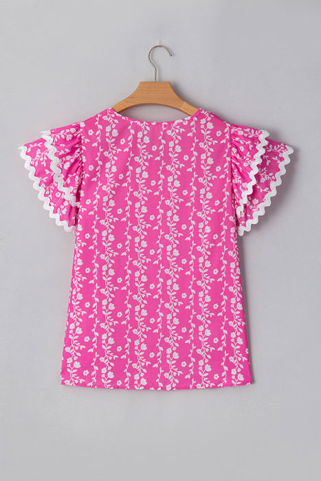 Rayna Floral Ric-rac Tiered Ruffled V Neck Blouse