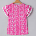  Rayna Floral Ric-rac Tiered Ruffled V Neck Blouse