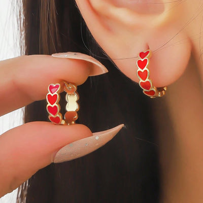 Red Heart Shape Small Hook Earrings