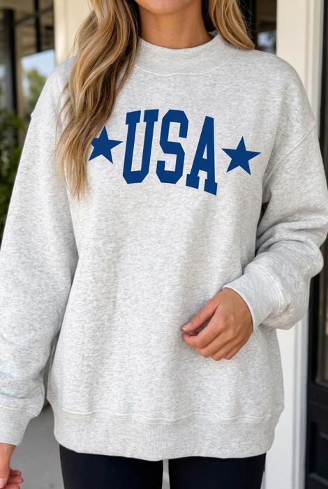 Regeena Mock Usa Slogan Pullover
