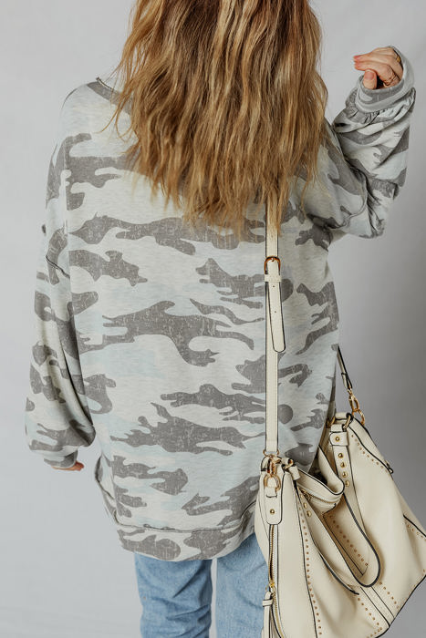 Retro Camouflage Exposed Seam Sweatshirt