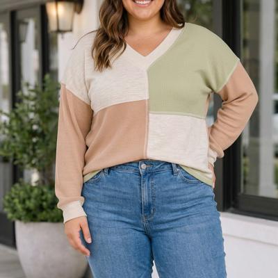 Rhea Block Patchwork Long Sleeve PLUS Top