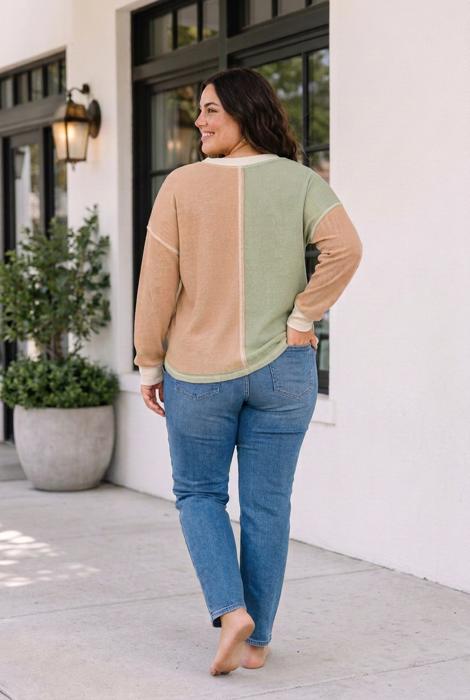 Rhea Block Patchwork Long Sleeve PLUS Top