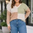 Green 2X Rhea Block Patchwork Long Sleeve PLUS Top