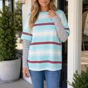 Sky Blue Stripe Large Rilee Loose Pullover Top Long Sleeve Top