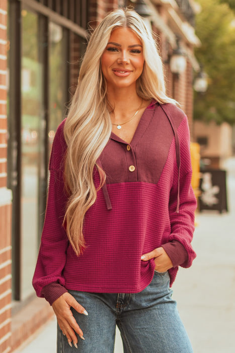 River Waffle Hooded Long Sleeve Top