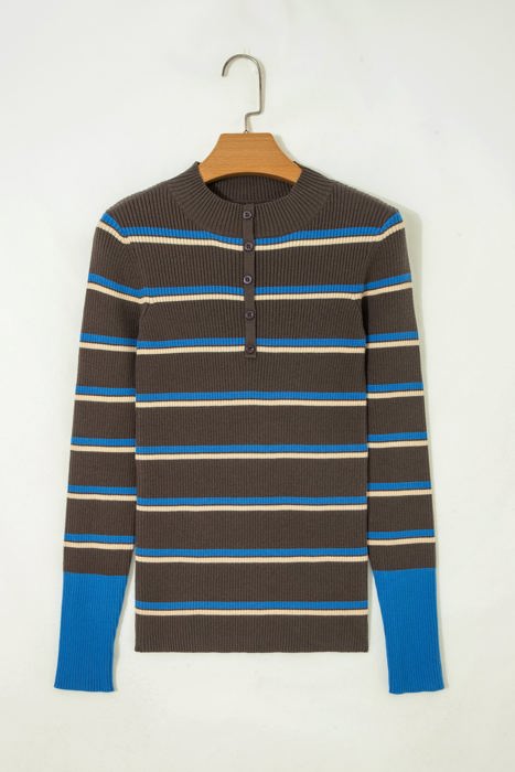 Rominah Contrast Cuff Henley Sweater