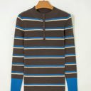  Rominah Contrast Cuff Henley Sweater