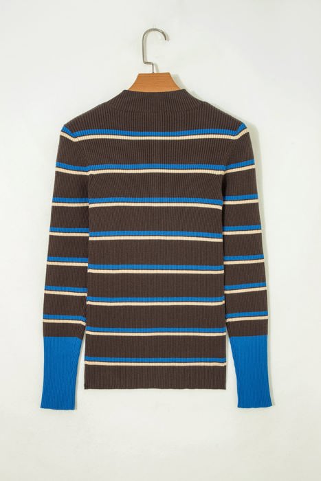 Rominah Contrast Cuff Henley Sweater