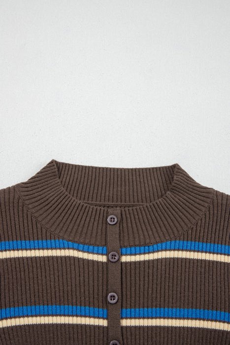 Rominah Contrast Cuff Henley Sweater