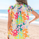  Rosa Flutter Sleeve V Neck Crinkled Blouse