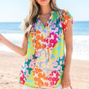  Rosa Flutter Sleeve V Neck Crinkled Blouse