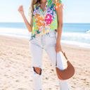 Rosa Flutter Sleeve V Neck Crinkled Blouse