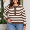 Khaki Stripe 3X Rosalee Cuffs Long Sleeve PLUS Sweatshirt