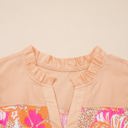  Rose Floral Print Color Block Ruffled Short Sleeve Flared Midi Dress