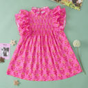  Rose Red Floral Print Pleated Ruffled Flutter Sleeve Blouse