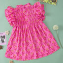  Rose Red Floral Print Pleated Ruffled Flutter Sleeve Blouse
