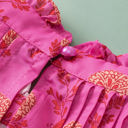  Rose Red Floral Print Pleated Ruffled Flutter Sleeve Blouse