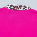  Rose Red Leopard Accent Notched Neck Plus Size Short Sleeve Top